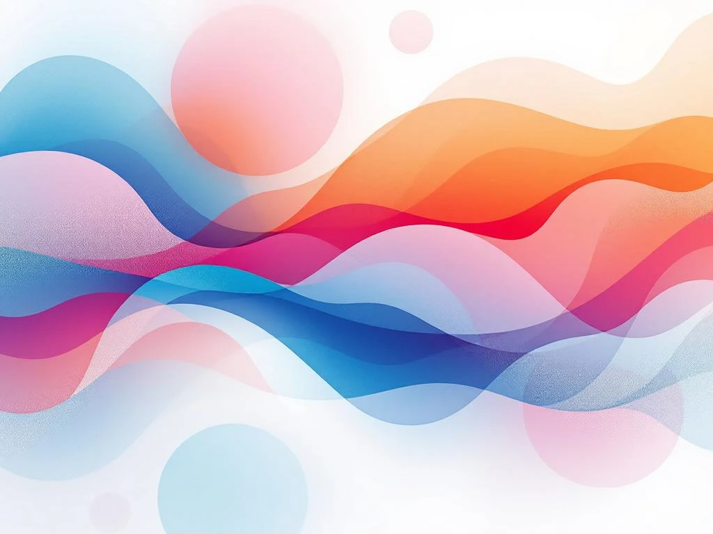 Abstracte digitale compositie met vloeiende vormen in blauw, roze en oranje voor contentmarketing