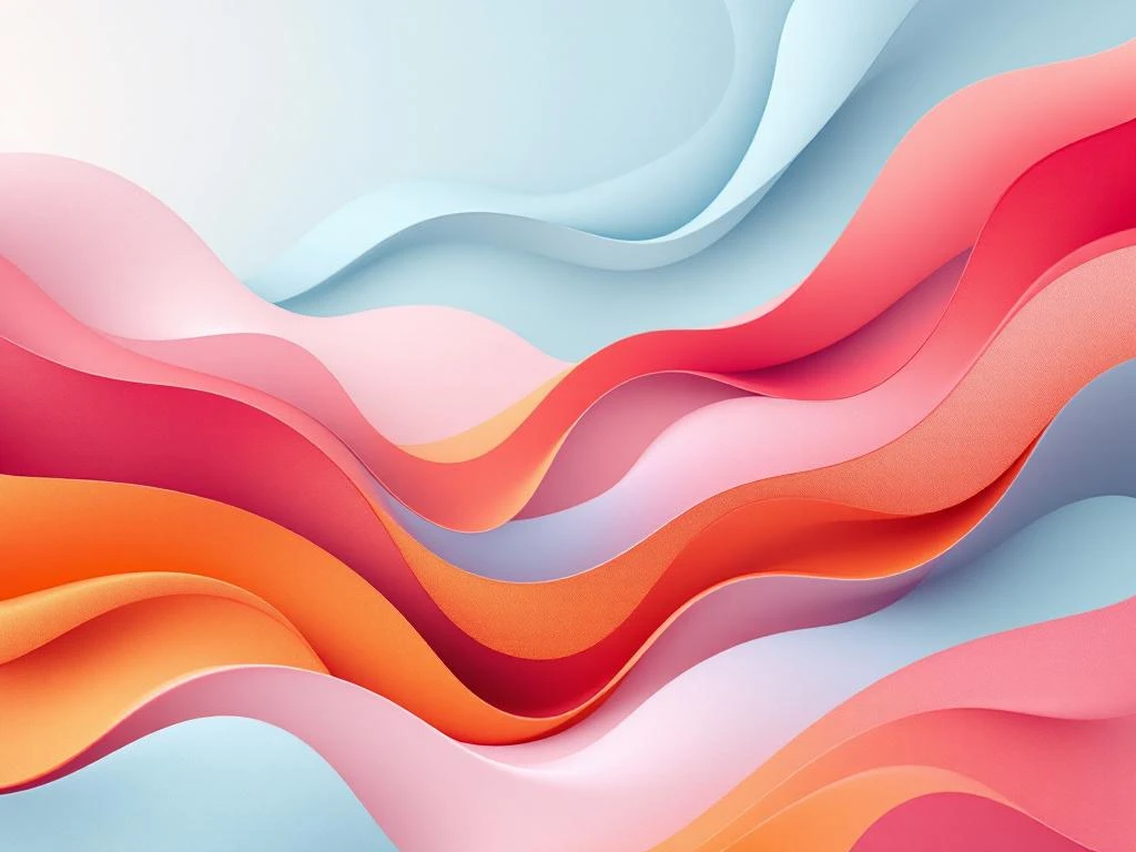 Abstracte digitale compositie met vloeiende organische vormen in lichtblauw, roze, oranje en wit voor zakelijke branding