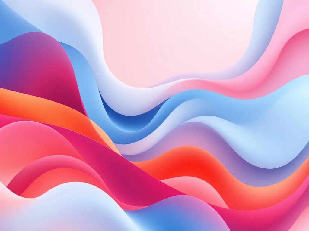 Abstracte compositie met vloeiende organische vormen in blauw, roze, oranje en wit die groei en verbinding uitbeelden