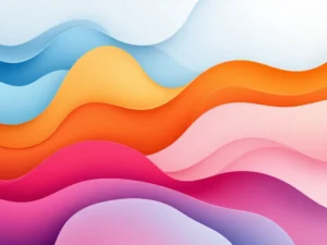 Abstracte compositie met vloeiende organische vormen in blauw, roze, oranje tinten voor employer branding concepten