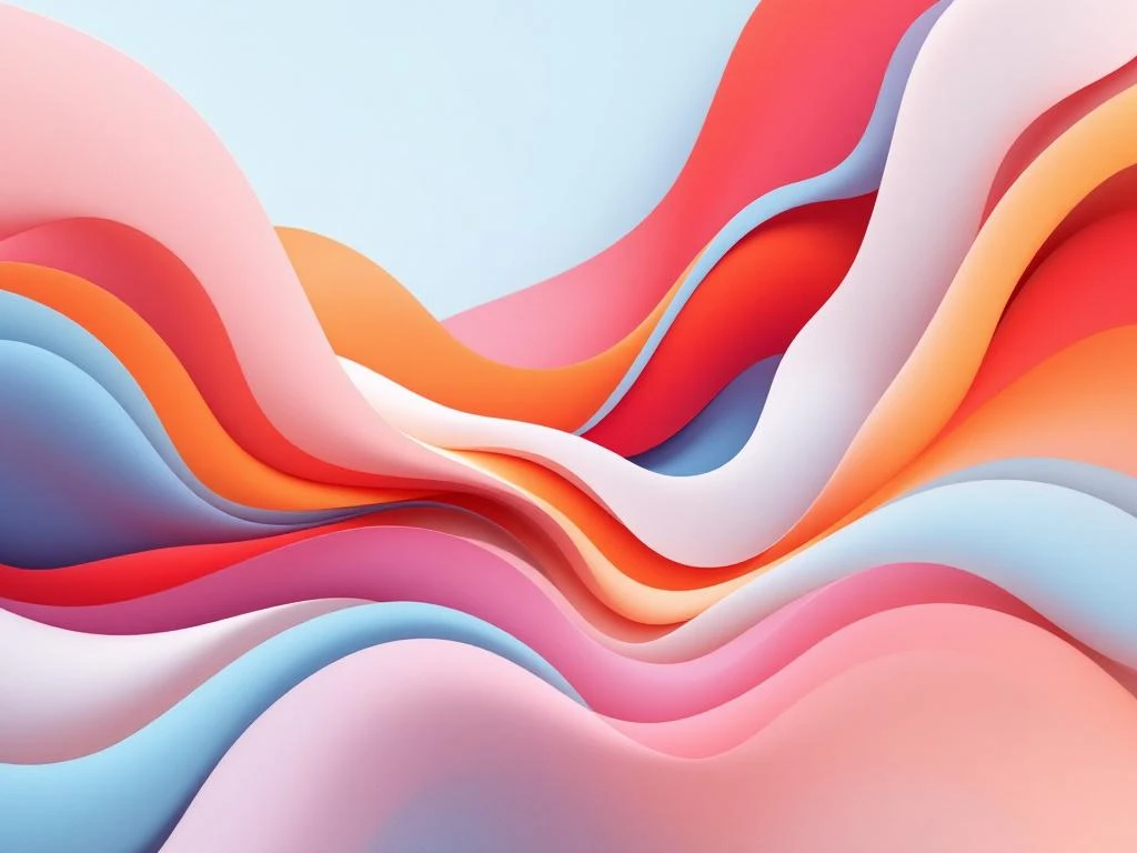 Abstracte compositie met vloeiende vormen in lichtblauw, roze en oranje die verbinding en partnerschap symboliseren