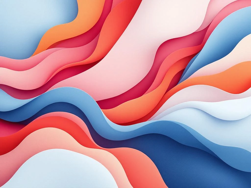 Abstracte compositie met vloeiende organische vormen in lichtblauw, roze, oranje en wit voor creatieve marketing