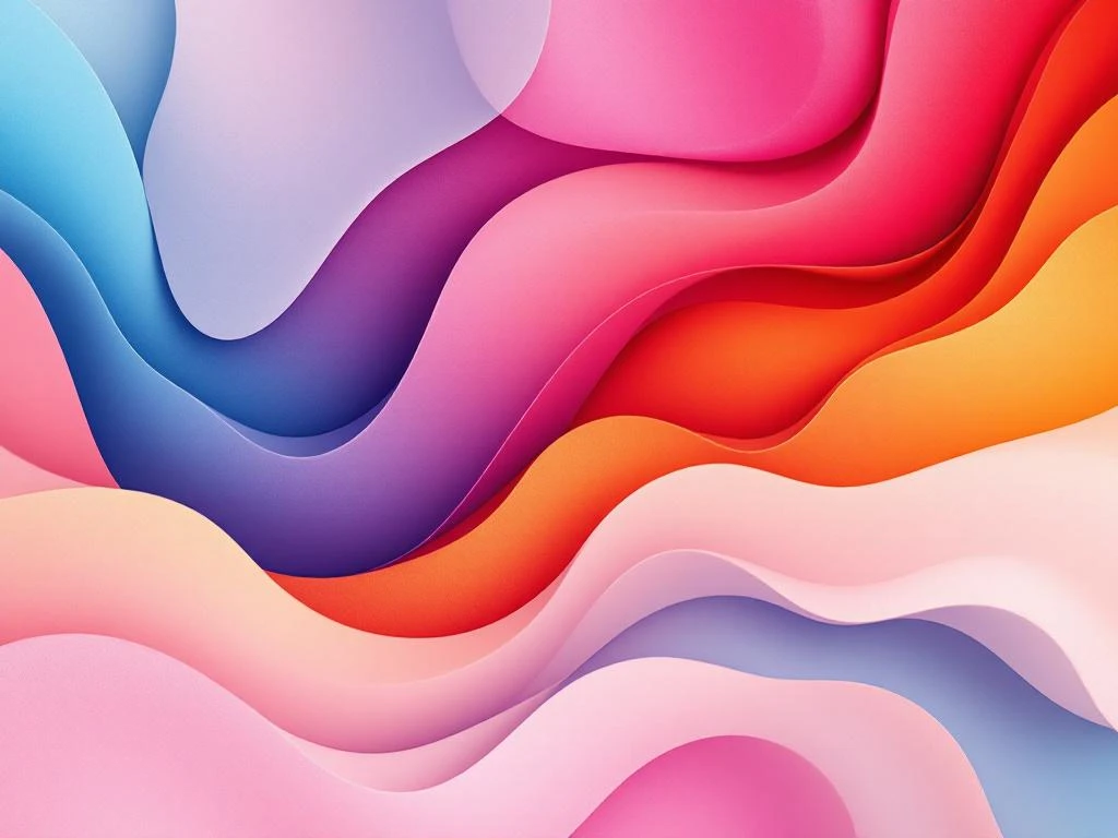 Abstracte compositie met vloeiende organische vormen in lichtblauw, roze, oranje en wit voor moderne grafische vormgeving