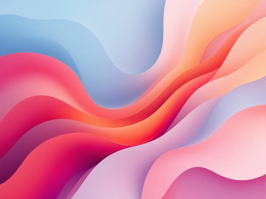 Abstracte compositie met vloeiende organische vormen in blauw, roze, oranje en wit met tijdlijn-elementen voor video content