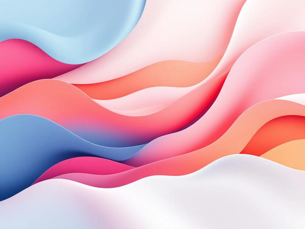 Abstracte organische compositie met vloeiende vormen in blauw, roze, oranje en wit gradiënten voor moderne branding.