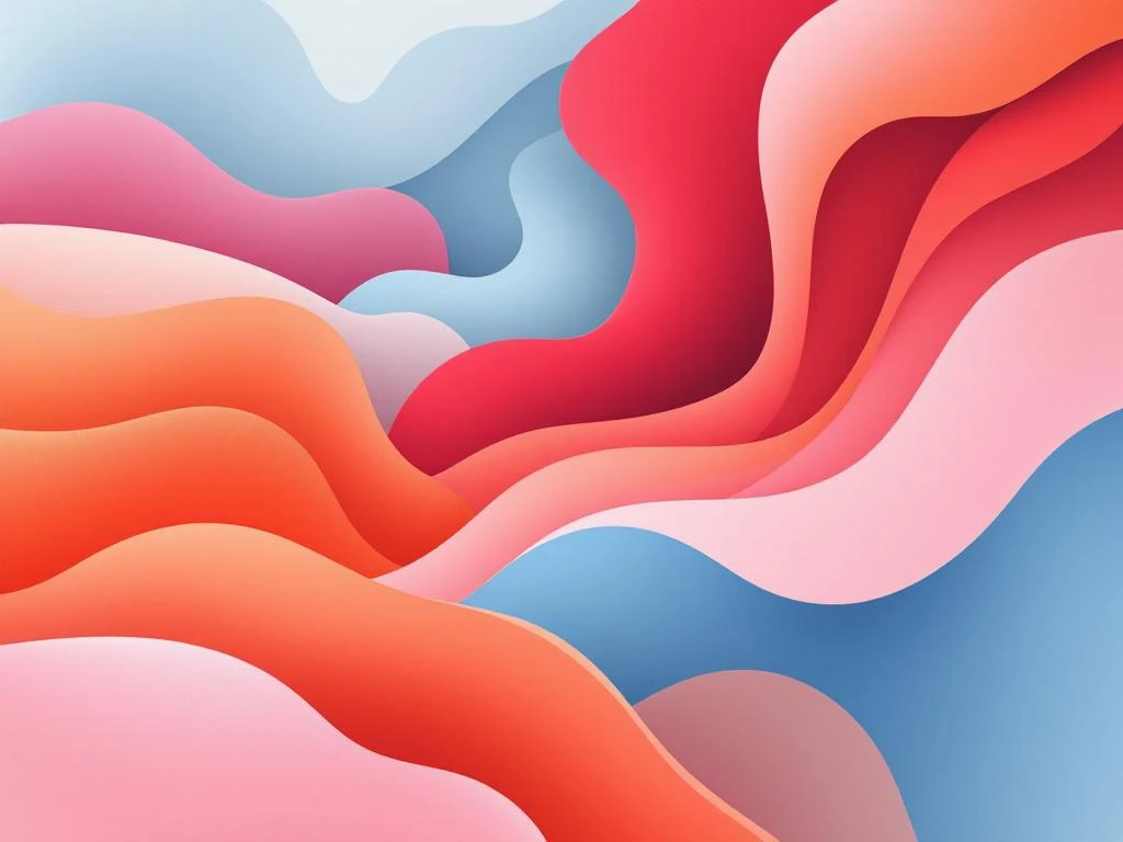 Abstracte compositie met vloeiende organische vormen in lichtblauw, roze en oranje voor professionele branding