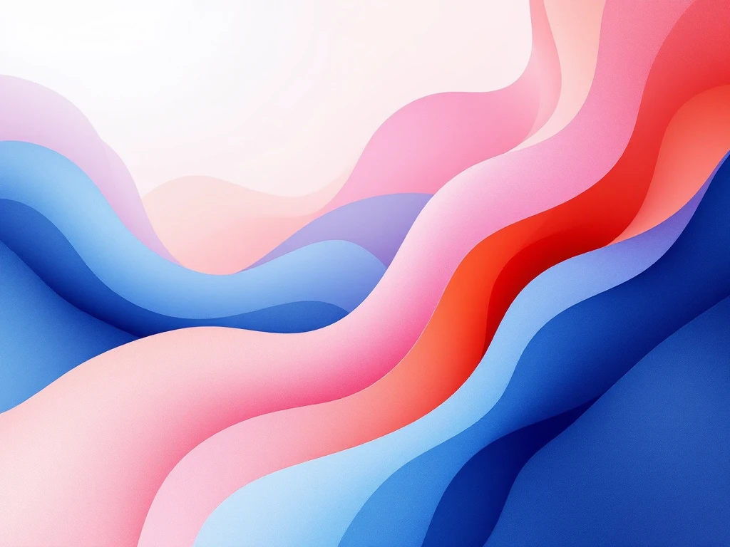 Abstracte compositie met vloeiende organische vormen in lichtblauw, roze, oranje en wit voor moderne branding