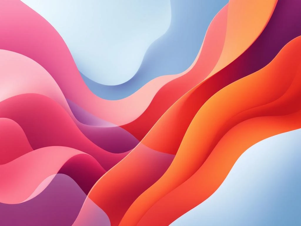 Abstracte compositie met vloeiende organische vormen in blauw, roze, oranje en wit die groei en connectiviteit uitbeelden