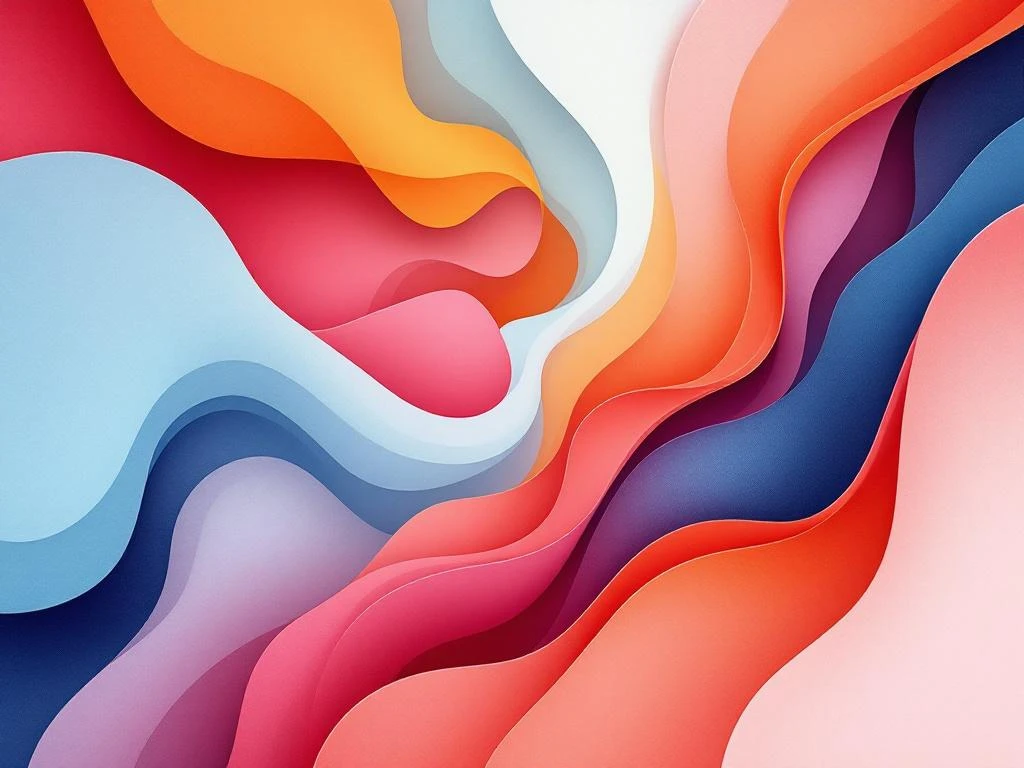 Abstracte compositie met vloeiende organische vormen in lichtblauw, roze en oranje met netwerklijnen voor contentmarketing