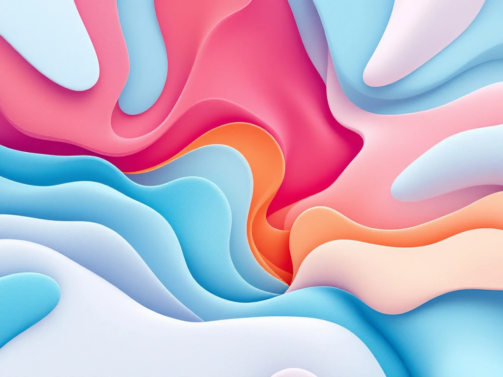 Abstracte digitale compositie met vloeiende vormen in blauw, roze en oranje tinten voor contentmarketing