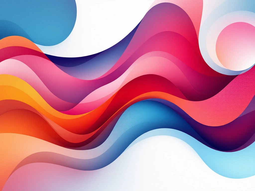 Abstracte compositie met vloeiende vormen in blauw, roze en oranje tinten die verbinding en groei symboliseren