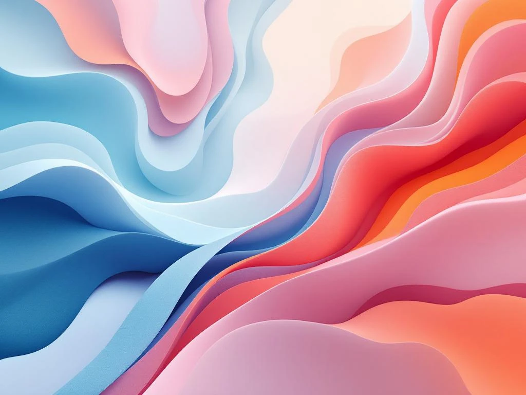 Abstracte digitale compositie met vloeiende vormen in blauw, roze en oranje die netwerken en verbindingen symboliseert