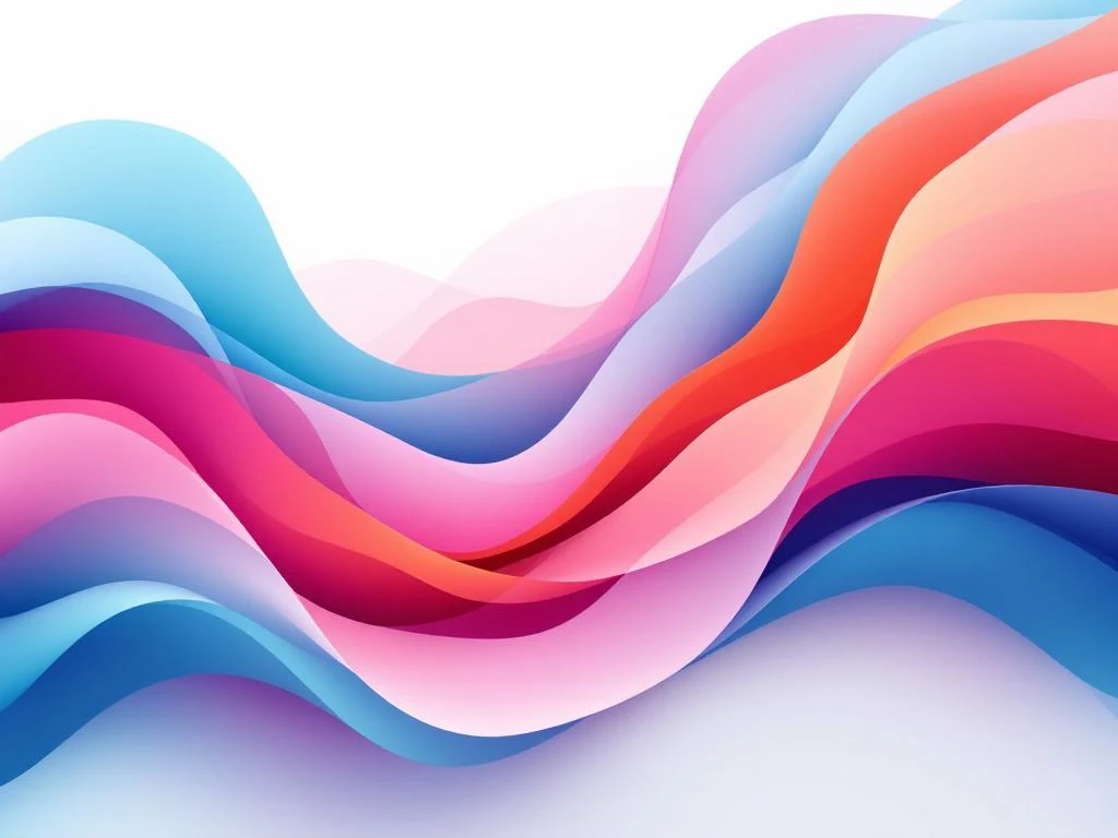 Abstracte vloeiende compositie met organische curves in blauw, roze en oranje die netwerken en merkrelaties symboliseert