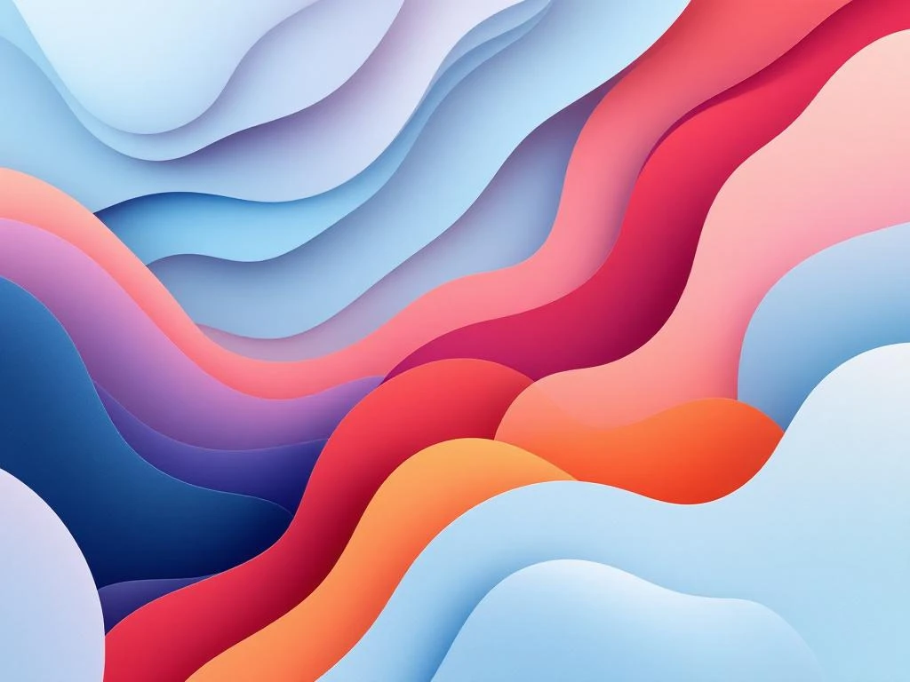 Abstracte compositie met vloeiende vormen in blauw, roze en oranje die employer branding fundamenten symboliseert